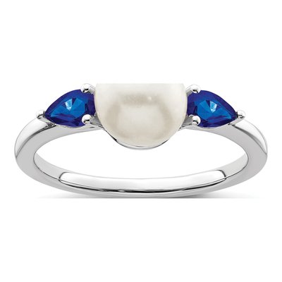 14K White Gold Sapphire & Freshwater Cultured Pearl Pear Ring