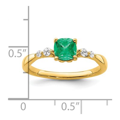 14K Yellow Gold 1/8 ct tw Emerald & Diamond Cushion Ring – view 2