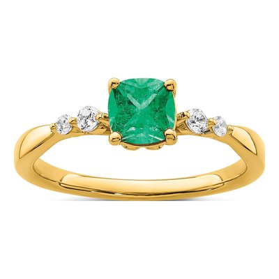 14K Yellow Gold 1/8 ct tw Emerald & Diamond Cushion Ring