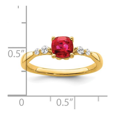 14K Yellow Gold 1/8 ct tw Ruby & Diamond Cushion Ring – view 2