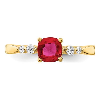 14K Yellow Gold 1/8 ct tw Ruby & Diamond Cushion Ring – view 4