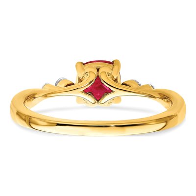14K Yellow Gold 1/8 ct tw Ruby & Diamond Cushion Ring – view 5