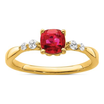 14K Yellow Gold 1/8 ct tw Ruby & Diamond Cushion Ring