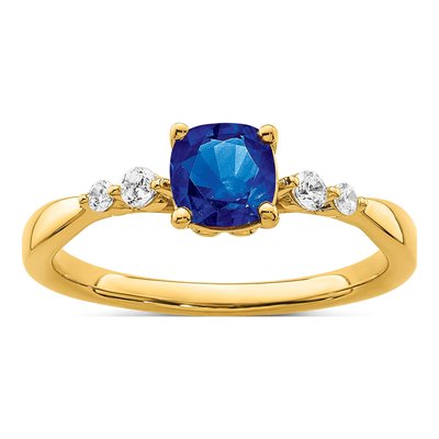 14K Yellow Gold 1/8 ct tw Sapphire & Diamond Cushion Ring