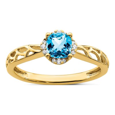 14K Yellow Gold 1/20 ct tw Swiss Blue Topaz & Diamond Ring