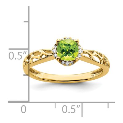 14K Yellow Gold 1/20 ct tw Peridot & Diamond Cushion Ring – view 2
