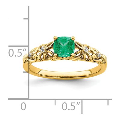 14K Yellow Gold Emerald & Diamond Cushion Filigree Ring – view 2