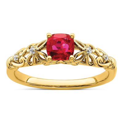 14K Yellow Gold Ruby & Diamond Filigree Ring
