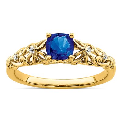 14K Yellow Gold Sapphire & Diamond Cushion Ring