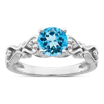 14K White Gold Blue Topaz and Diamond Ring