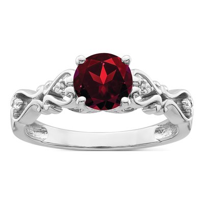 14K White Gold 1/20 ct tw Garnet & Diamond Round Ring