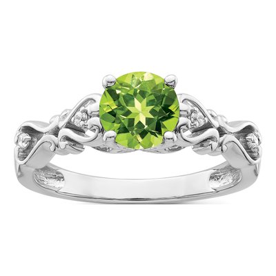 14K White Gold 1/20 ct tw Peridot & Diamond Heart Shank Ring