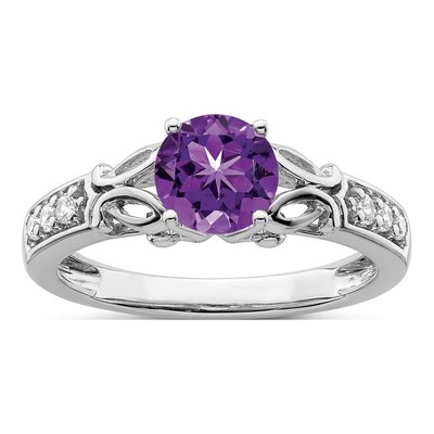 14K White Gold 1/10 ct tw Amethyst & Diamond Round Ring