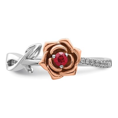 14K Two-Tone Gold Ruby & Diamond Flower Ring – view 6