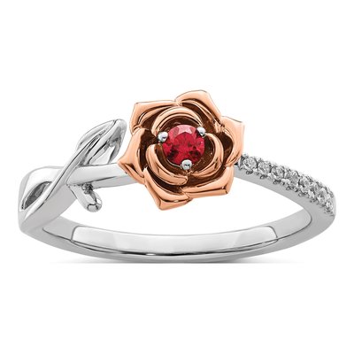 14K Two-Tone Gold Ruby & Diamond Flower Ring