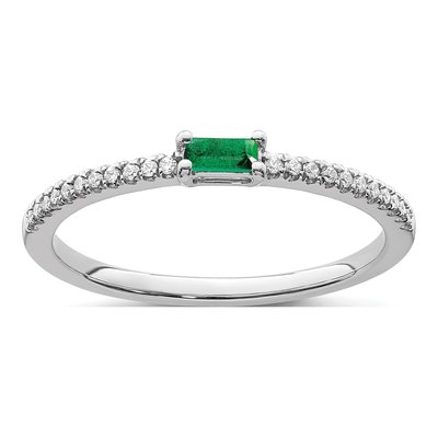 14K White Gold 1/15 ct tw Emerald & Diamond Baguette Ring