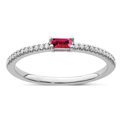 14K White Gold 1/15 ct tw Ruby & Diamond Baguette Ring