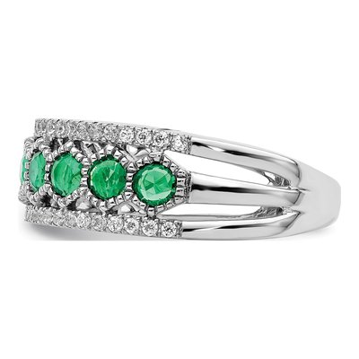 14K White Gold 1/3 ct tw Emerald & Diamond Graduated Ring – view 4