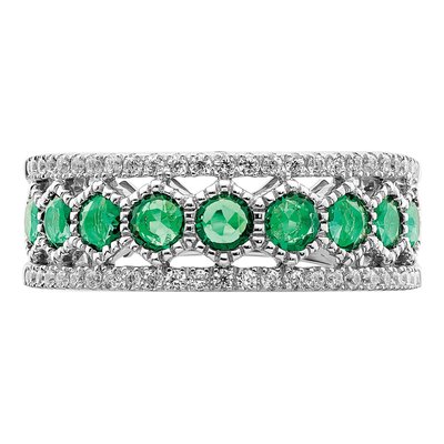 14K White Gold 1/3 ct tw Emerald & Diamond Graduated Ring – view 5