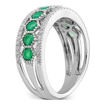 14K White Gold 1/3 ct tw Emerald & Diamond Graduated Ring – view 7