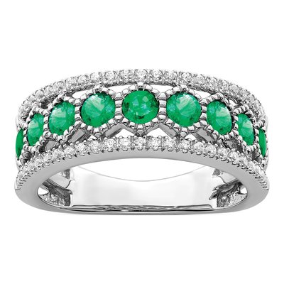 14K White Gold 1/3 ct tw Emerald & Diamond Graduated Ring