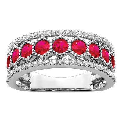 14K White Gold 1/3 ct tw Ruby & Diamond Graduated Ring