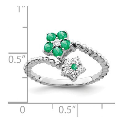 14K White Gold 1/6 ct tw Emerald & Diamond Floral Ring – view 2