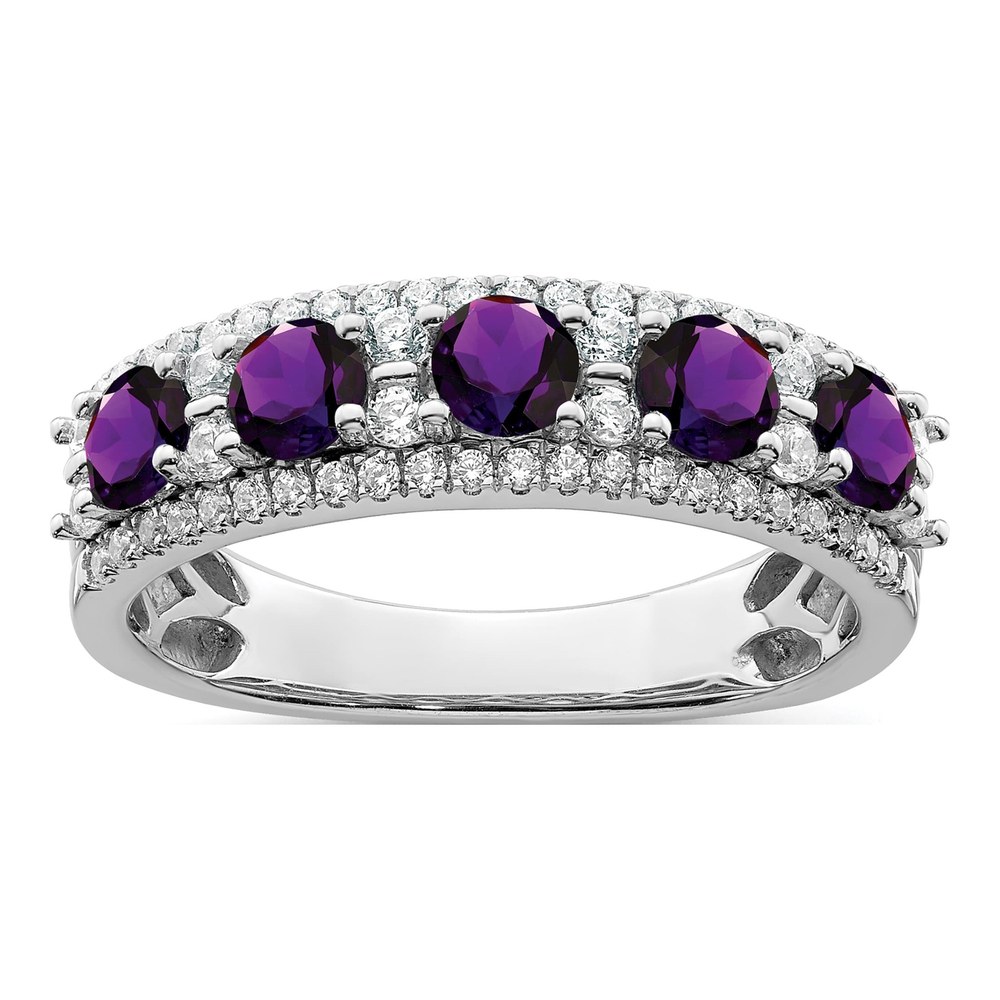 14K White Gold 3/8 ct tw Amethyst & Diamond 5-Stone Ring