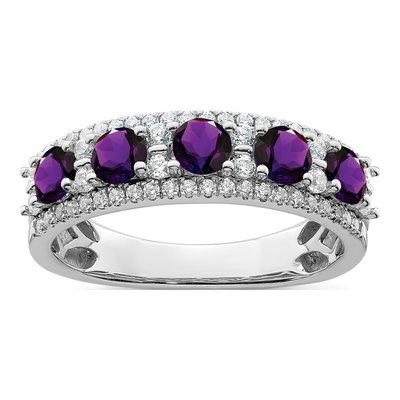 14K White Gold 3/8 ct tw Amethyst & Diamond 5-Stone Ring