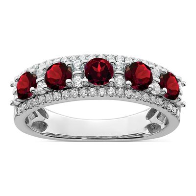 14K White Gold 3/8 ct tw Garnet & Diamond 5-Stone Ring