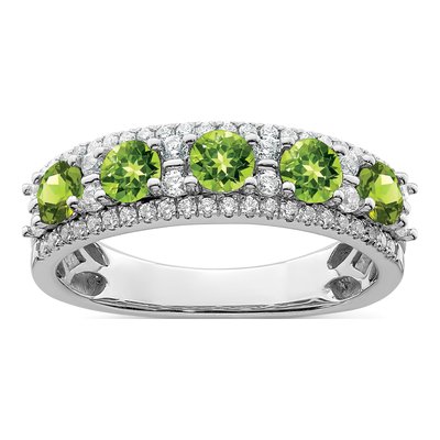 14K White Gold 3/8 ct tw Peridot & Diamond 5-Stone Ring