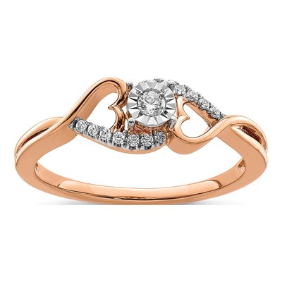 14K Rose Gold 1/8 ct tw Diamond Side Hearts Ring