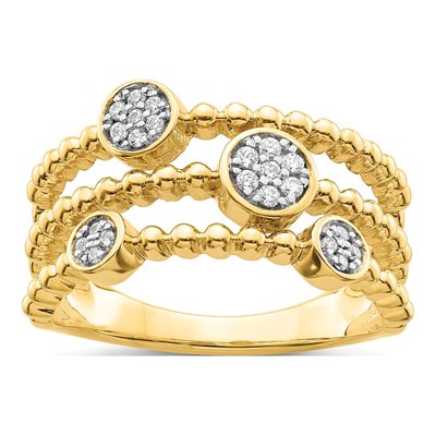 14K Yellow Gold 1/8 ct tw Diamond Pave Multi-Band Ring