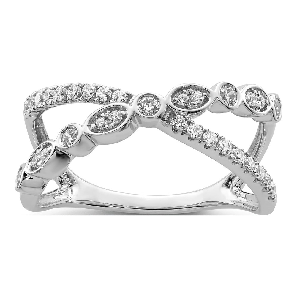 14K White Gold Diamond Criss Cross Ring, Sizeable