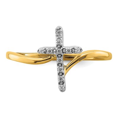 14K Two-Tone Gold 1/20 ct tw Diamond Cross Ring – view 5