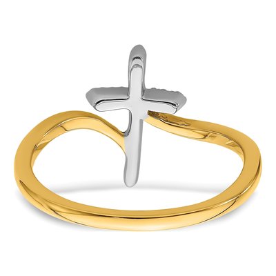 14K Two-Tone Gold 1/20 ct tw Diamond Cross Ring – view 6
