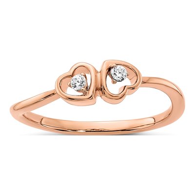 14K Rose Gold 1/20 ct tw Diamond Double Heart Ring