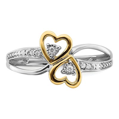 14K Two-Tone Gold 1/20 ct tw Diamond Double Heart Ring – view 6