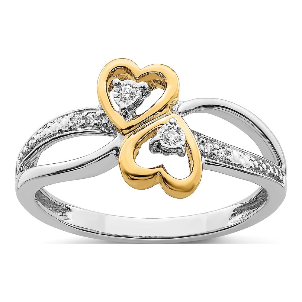 14K Two-Tone Gold 1/20 ct tw Diamond Double Heart Ring