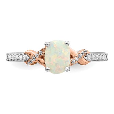 14K Two-Tone Gold 1/10 ct tw Opal & Diamond Oval Ring – view 6