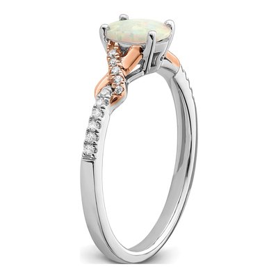 14K Two-Tone Gold 1/10 ct tw Opal & Diamond Oval Ring – view 7