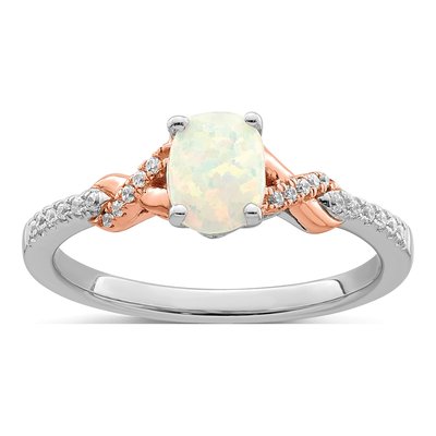 14K Two-Tone Gold 1/10 ct tw Opal & Diamond Oval Ring