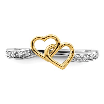 14K Two-Tone Gold 1/20 ct tw Diamond Double Heart Ring – view 6