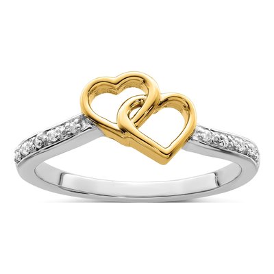 14K Two-Tone Gold 1/20 ct tw Diamond Double Heart Ring