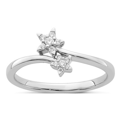 14K White Gold 1/10 ct tw Diamond Two Stars Bypass Ring
