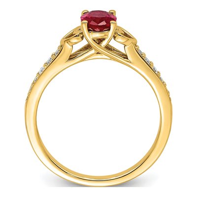 14K Yellow Gold 1/8 ct tw Ruby & Diamond Oval Side-Hearts Ring – view 3