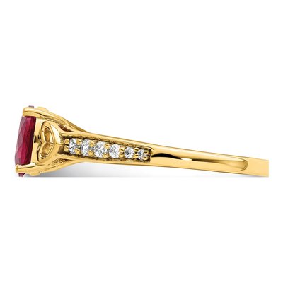 14K Yellow Gold 1/8 ct tw Ruby & Diamond Oval Side-Hearts Ring – view 4