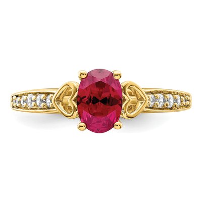 14K Yellow Gold 1/8 ct tw Ruby & Diamond Oval Side-Hearts Ring – view 5