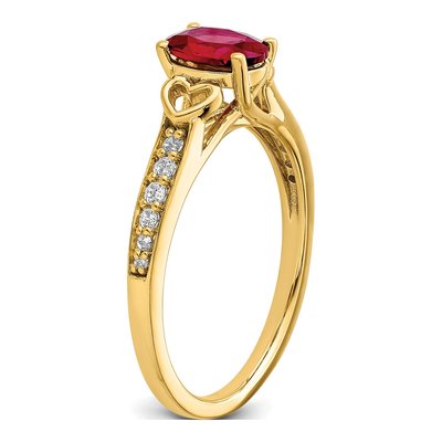 14K Yellow Gold 1/8 ct tw Ruby & Diamond Oval Side-Hearts Ring – view 7