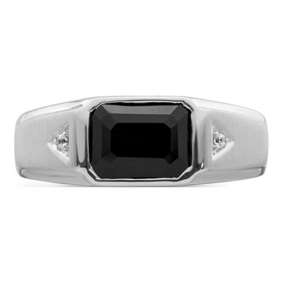 Men's 14K White Gold Onyx & Diamond Octagon Ring – view 5